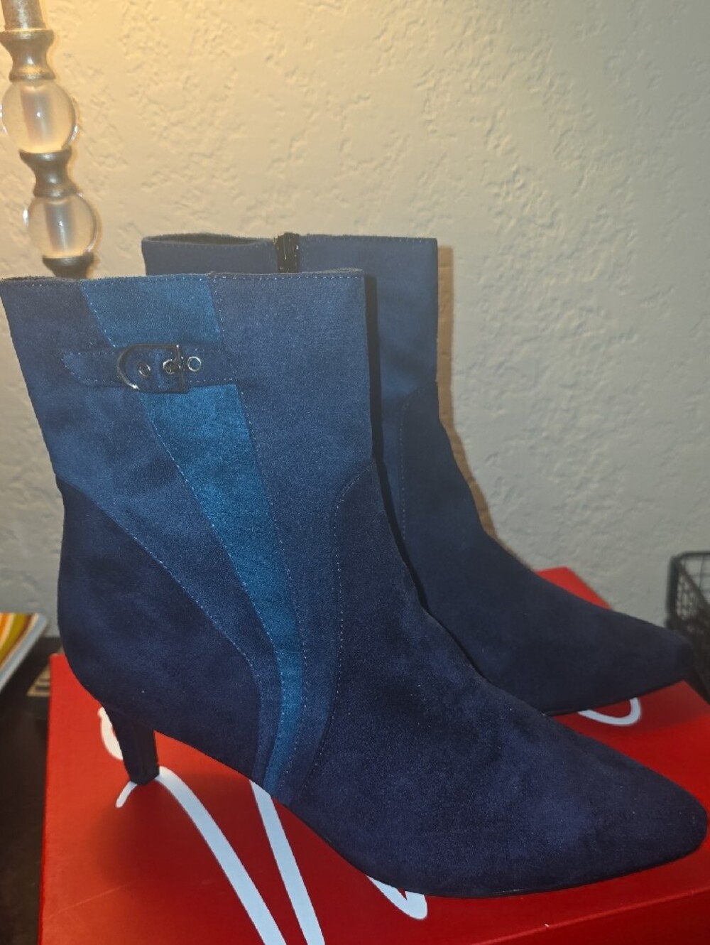 Impo Navy Suede Pointed Toe Ankle Booties